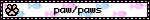Untitled White blinkie with pink and blue spots, a black cat paw, and text that says "paw/paws"
