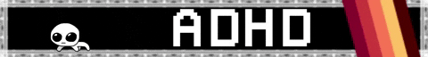 A black blinkie with the text "ADHD", the ADHD pride flag, and a gif of the tbh creature jumping